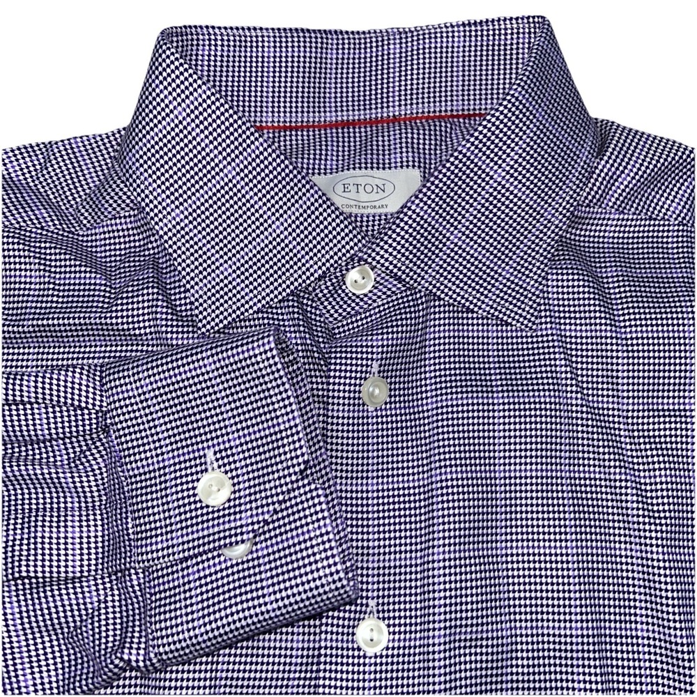 Eton Contemporary Purple‎ Geometric Plaid Men's 42 16.5 Button Up Long Sleeve